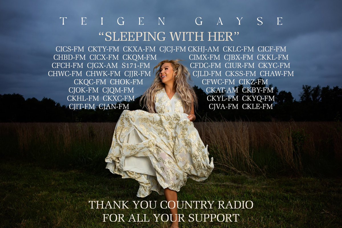 Sleeping With Her” is officially top 40!!! Country radio.. I don’t even know what to say. It’s been such an incredible year and I’ve been working hard to put out music that makes you feel something. Thank you for the continued love and support🥹 

Love Teigs