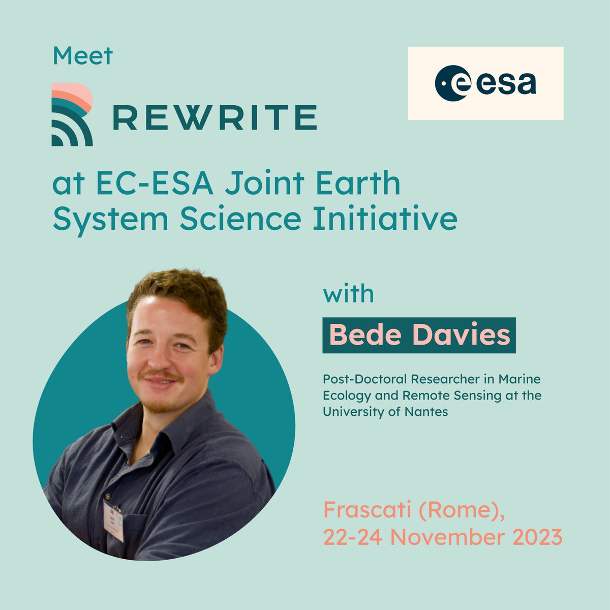 Excited to join the EC-ESA Joint Earth System Science Initiative 2023 Workshop in Frascati, Italy 🇮🇹 

We'll present our abstract on #REWRITE during a poster presentation ⤵️

📅 23 Nov 
⏲️ 6-7 pm

Join us to exchange ideas &amp; drive impactful solutions for a sustainable future!