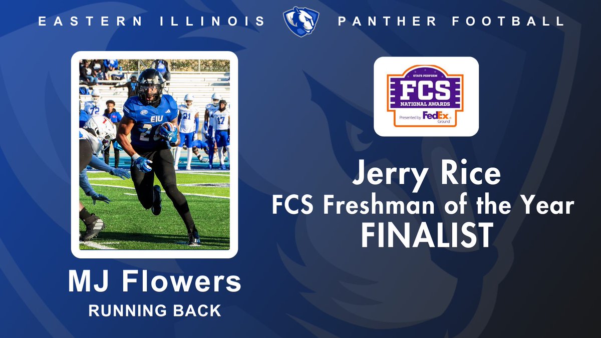 RS-Freshman running back MJ Flowers (@mjflowers_ ) has been named one of 22 finalists for this year's Jerry Rice FCS Freshman of the Year Award #WeNotMe | #BleedBlue