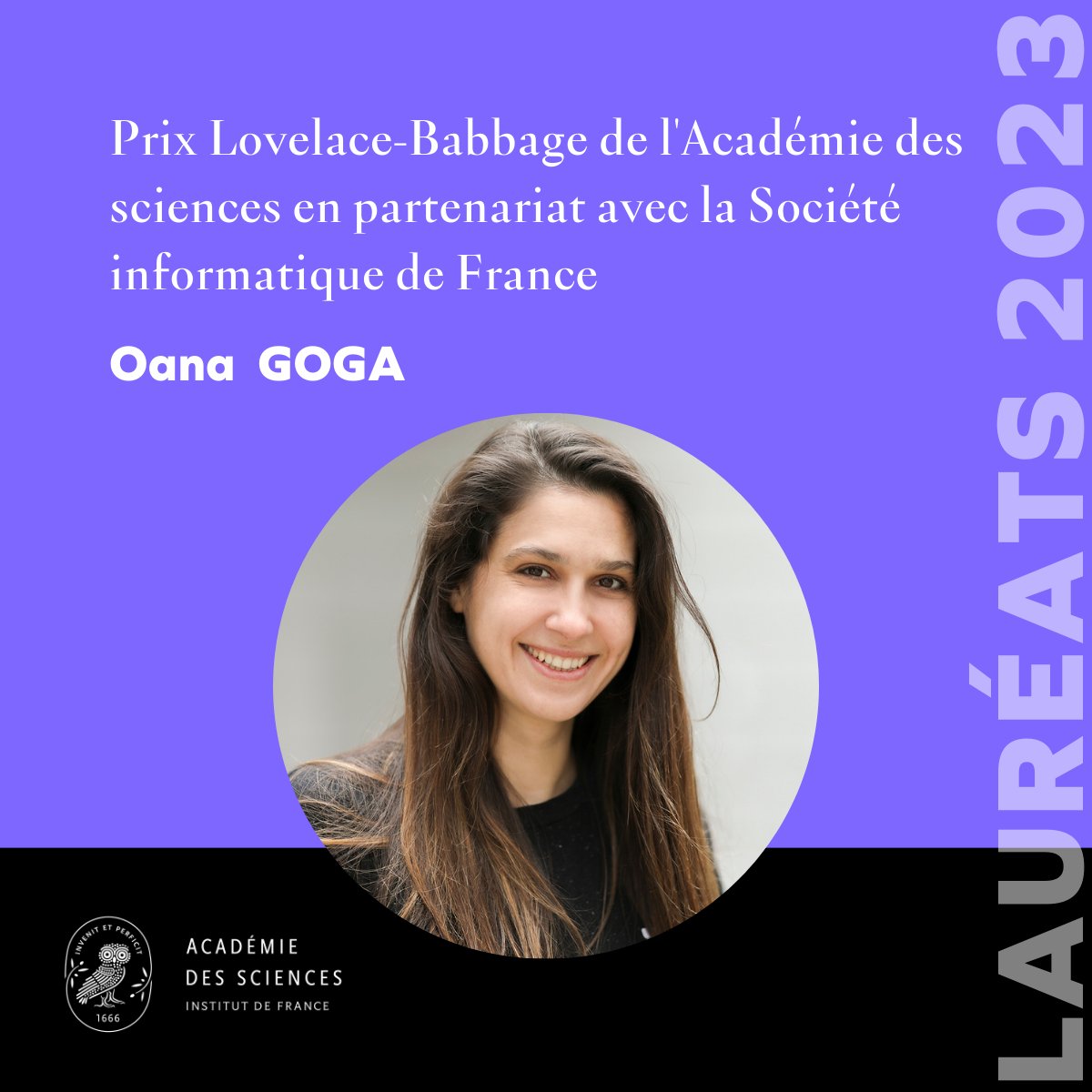 Académie des sciences (@acadsciences) on Twitter photo 🔴 En direct de la 2e cérémonie de remise des #prixAcadSciences 2023 !
🏅<a href="/oanagoga/">Oana Goga</a>, Chargée de recherche au <a href="/CNRS/">CNRS 🌍</a>, membre de l’équipe <a href="/Inria/">Inria</a> CEDAR <a href="/LIX_lab/">Laboratoire d'Informatique de l'X (LIX)</a>, lauréate du Prix Lovelace-Babbage
👉 youtube.com/live/EjdG1tQj8…
ℹ️ academie-sciences.fr/fr/Laureats/la… 🔴 En direct de la 2e cérémonie de remise des #prixAcadSciences 2023 !
🏅<a href="/oanagoga/">Oana Goga</a>, Chargée de recherche au <a href="/CNRS/">CNRS 🌍</a>, membre de l’équipe <a href="/Inria/">Inria</a> CEDAR <a href="/LIX_lab/">Laboratoire d'Informatique de l'X (LIX)</a>, lauréate du Prix Lovelace-Babbage
👉 youtube.com/live/EjdG1tQj8…
ℹ️ academie-sciences.fr/fr/Laureats/la…