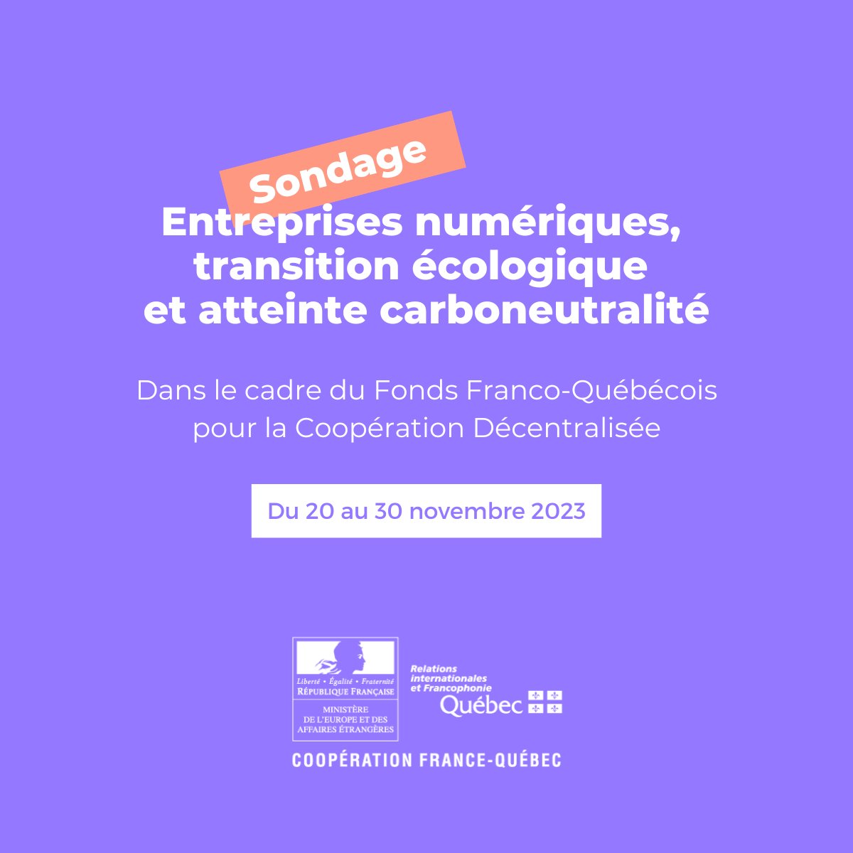 Intégrez la Cartographie des acteurs de Plateforme d'animation Montréal-Toulouse !

Nous souhaitons en savoir plus sur les acteurs du numérique durable et leur contribution directe dans la réduction des impacts environnementaux.

Répondez au sondage : forms.office.com/r/1CLHX6TcXv