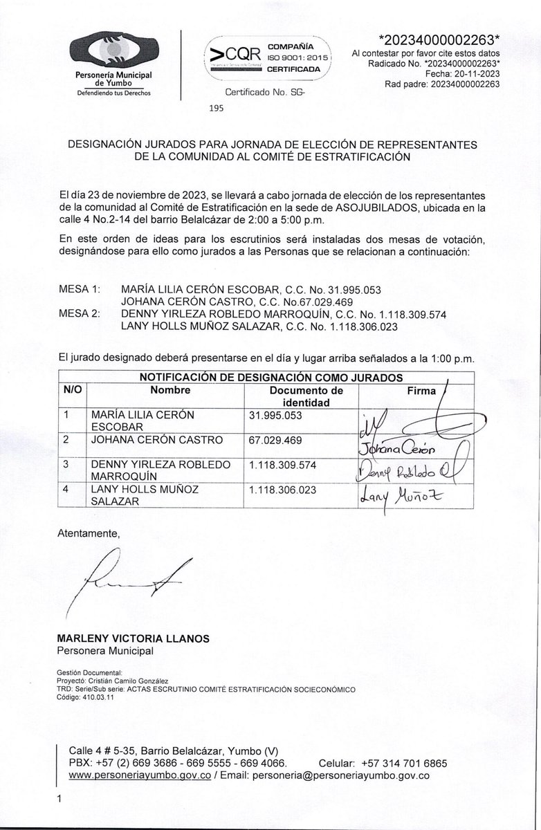 personeriayumb0's tweet photo. 🌐| La Personería Municipal, encabeza de la Personera Marleny Victoria Llanos, socializa ante la comunidad la designación de jurados de votación para la Elección del Comité de Estratificación Municipal. https://t.co/X0EWFazi2s