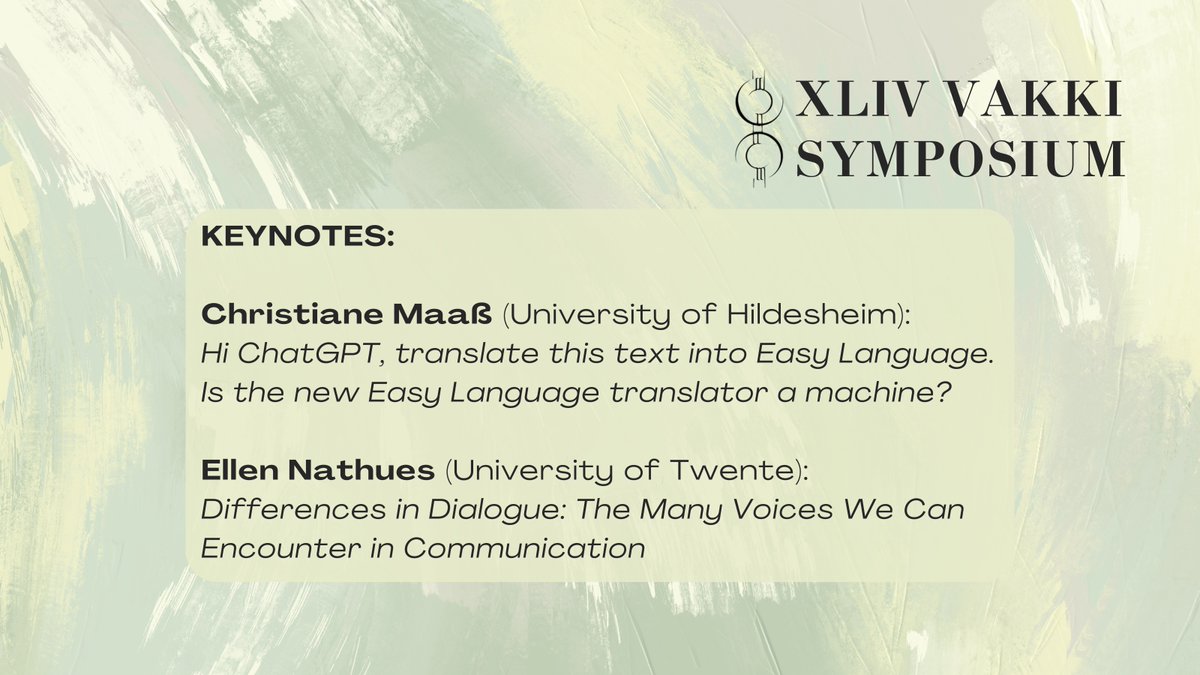 VAKKI ry (@vakkiry) on Twitter photo The 2nd Call for Papers for the XLIV VAKKI Symposium is now open!
The symposium will be held on Feb. 8â9, 2024 in Vaasa. The theme is Diversity in Communication.
Keynotes by <a href="/ChrisMaassTree/">Christiane MaaĂ</a> & <a href="/ellenna___/">Ellen Nathues</a>
CfP: sites.uwasa.fi/vakki/en/sympo⊠â DL for abstracts Dec. 15, 2023 The 2nd Call for Papers for the XLIV VAKKI Symposium is now open!
The symposium will be held on Feb. 8â9, 2024 in Vaasa. The theme is Diversity in Communication.
Keynotes by <a href="/ChrisMaassTree/">Christiane MaaĂ</a> & <a href="/ellenna___/">Ellen Nathues</a>
CfP: sites.uwasa.fi/vakki/en/sympo⊠â DL for abstracts Dec. 15, 2023
