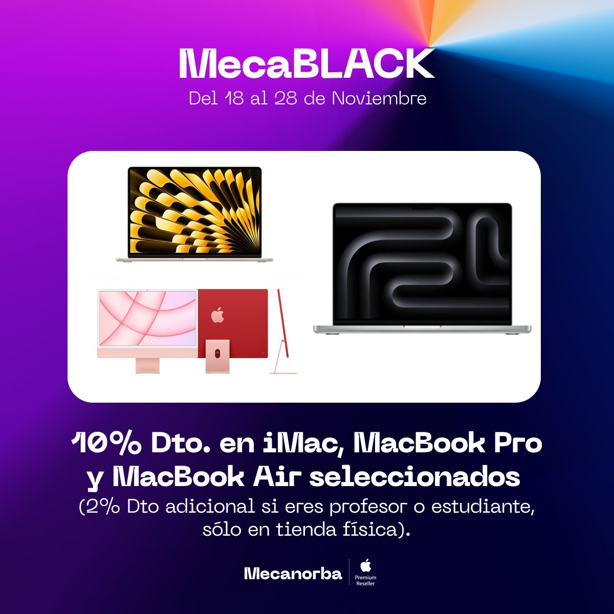 mecanorba's tweet photo. Estrenamos #BlackFriday con unos descuentos TOP!
✅10% Dto. en iMac, MacBook Pro y MacBook Air seleccionados.
✅3% Dto. en iPhone 15 iPhone, 15 Plus, 14, 14 Plus, 13, 11 y SE.
✅ Apple Watch Ultra por 649€ y más!
Visítanos en #Cáceres, #Badajoz y en https://t.co/KfppeFZDUI https://t.co/dK9eD78MkH
