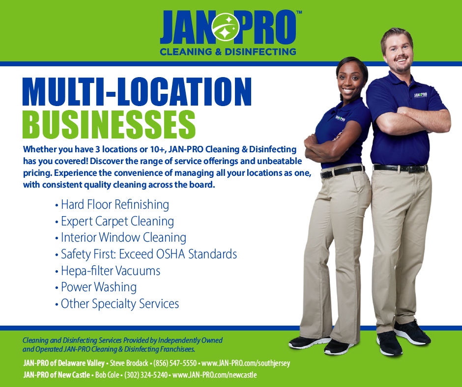 JanProNewCastle's tweet photo. Many locations covered by one consistent clean with JAN-PRO Cleaning &amp; Disinfecting.🌟🏢💼 Learn about all that JAN-PRO Cleaning &amp; Disinfecting has to offer at https://t.co/jHXOip6JRT #MultipleLocations #ConsistentCleanliness #JANPRO https://t.co/V3cl7WpoTU