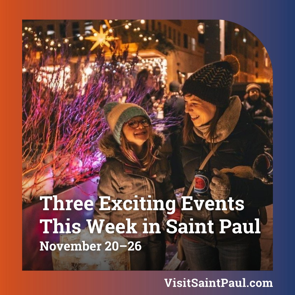 SaintPaul's tweet photo. Don't miss these 3 must-attend events in #MYSAINTPAUL this week! 🎄 Save this post, share it with friends, and explore our events calendar for a complete list of happenings in Saint Paul ➡️ https://t.co/c6JmoIUAwg
#SaintPaulidays #GoList #VisitSaintPaul #StPaulMN #SaintPaulMN https://t.co/bYoMSlqG6m