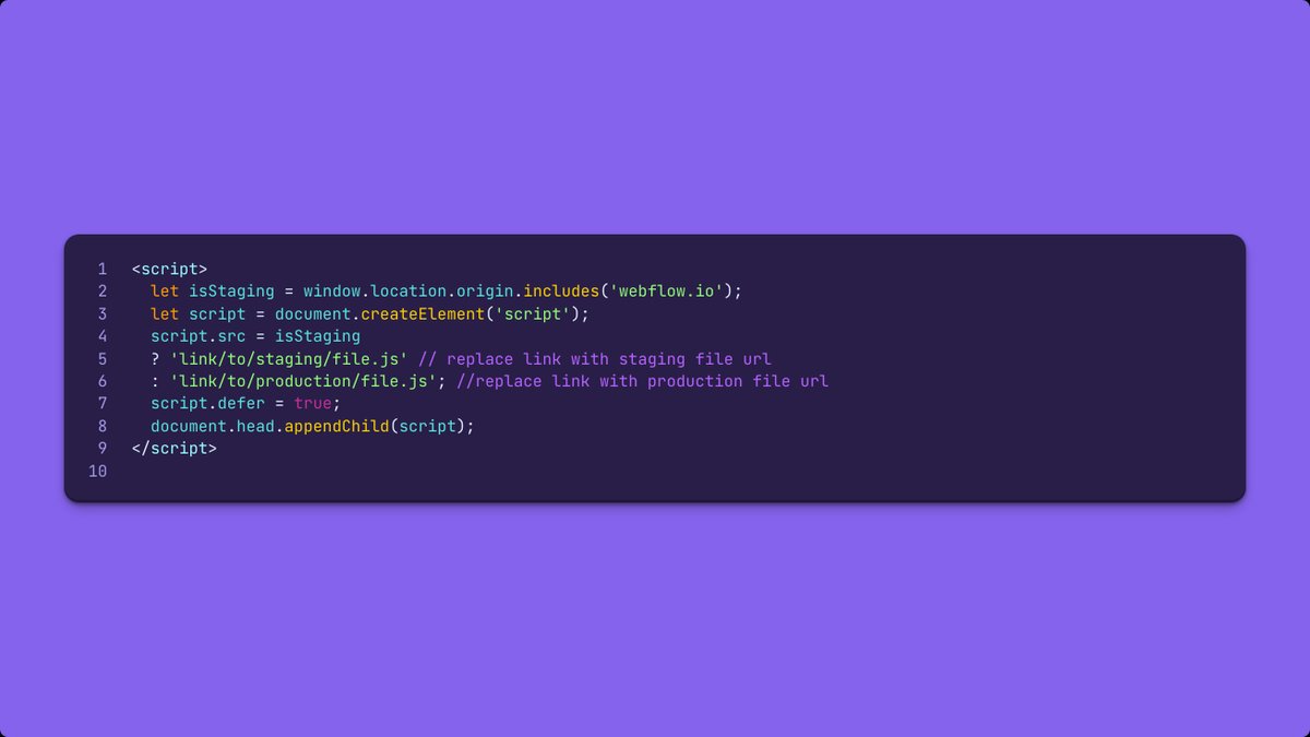 rajtweetts's tweet image. Looking to manage staging and live versions of custom code on @webflow with ease? 🤔
this code solution lets you do just that! to keep your site safe while experimenting.
Questions or thoughts? Drop them below!👇
#WebflowTips #WebflowCustomCode #javascript