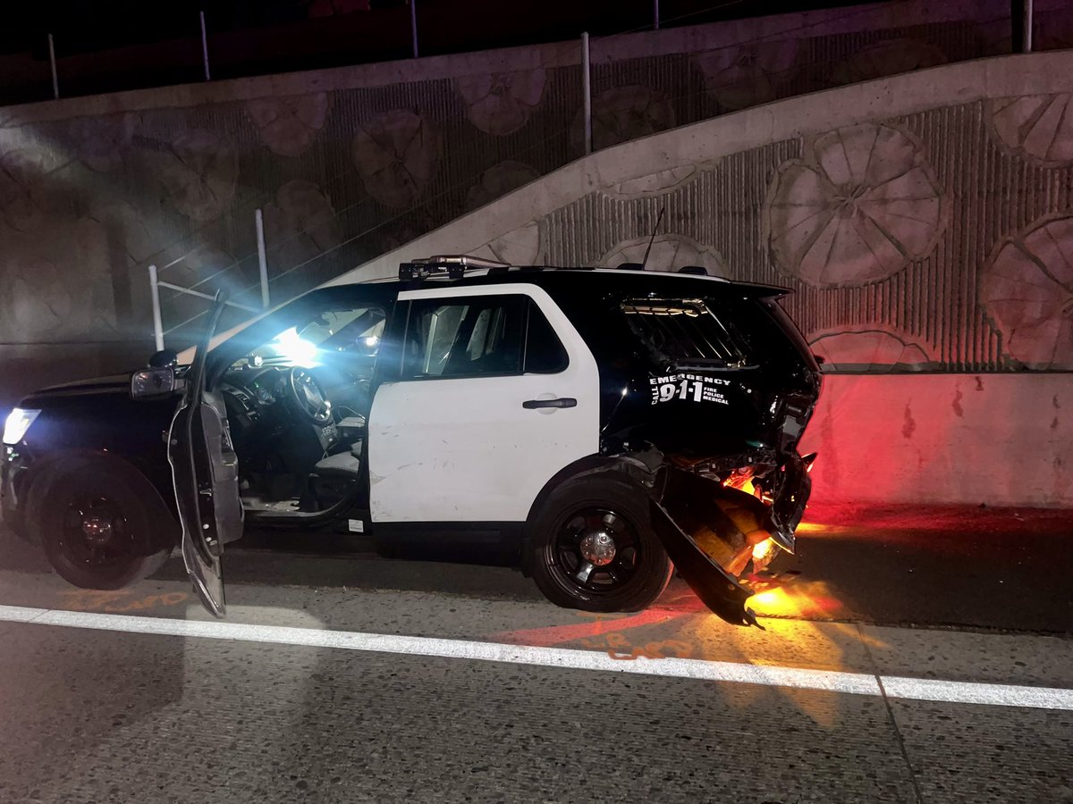 LAPDHQ's tweet photo. Earlier today two LAPD officers were searching for evidence on a freeway, related to an earlier pursuit, when a suspected DUI driver crashed into their police vehicle, seriously injuring both officers.

Another reminder of the dangers of DUI.

Read more: https://t.co/c2sHlJ89At https://t.co/Fg0gIyAcOT