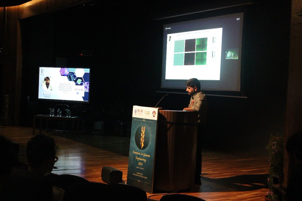 iiserbhopal's tweet photo. Dr Ajit Chande, Associate Professor, Dept. of Biological Sciences IISER Bhopal delivered a talk titled 'Chemical Genetics Approach Identifies Stimulators of CRISPR-Cas9-Mediated Gene Editing' at the FGE 2023 conference organized by CSIR-IGIB &amp; BITS-Pilani Goa from Nov 14-16, 2023 https://t.co/VTuNCIqCyo