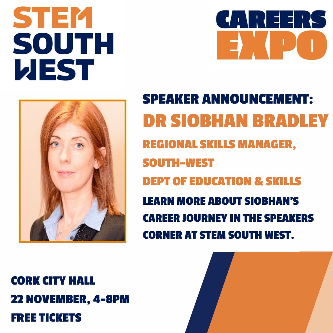 Dr Siobhan Bradley has managed the Dept of Further & Higher Education’s South-West Regional Skills Forum since its establishment in 2016. 🎟 Book your FREE tickets here: stemsouthwest.ie