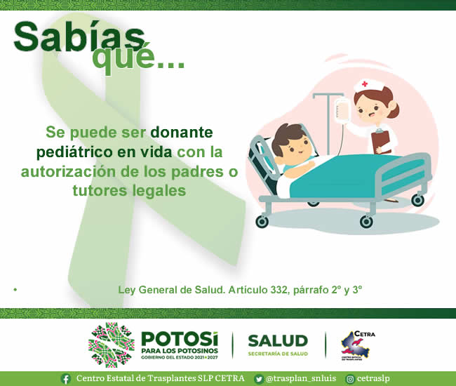trasplan_snluis's tweet photo. De acuerdo al Art. 332 Párrafo 2° y 3° de la Ley General de Salud, los menores de edad podrán ser donantes de órganos y tejidos en casos específicos. https://t.co/YGWHs6RW5b