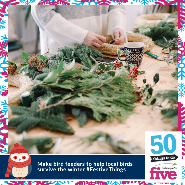 Making bird feeders can teach children science skills with different types of birds, their habitats, and their diets. Find ideas to support animals on the 50 Things activity bit.ly/FestiveThings.
#FestiveThings #BeWinterWise #Cambridgeshire #SchoolReadiness #LearnTogether