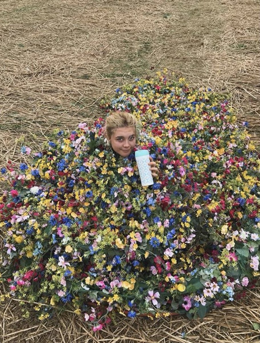 Florence Pugh on the set of Midsommar, 2019