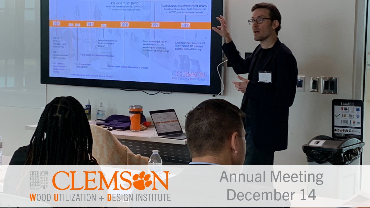 Join us at @clemsonuniv on Thursday, December 14 for the WU+D Annual Meeting! Everyone is invited to hear updates from the Institute and our campus partners, including @CUSoA_Clemson and Department of Civil Engineering. ecs.page.link/DjR2W @clemsoncecas