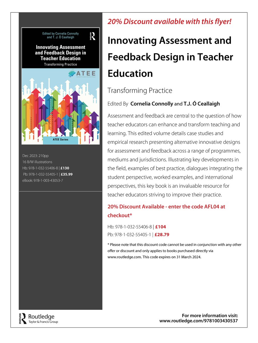 Lauren Margulieux (@lauren_marg) on Twitter photo Check out this upcoming book on assessment and feedback design in teacher education, edited by @corneliathinks and <a href="/tj_oceallaigh/">T.J. Ó Ceallaigh</a>. 20% discount with flyer. Thanks to the editors for including my chapter on research design based on my blog series, bit.ly/3B7sfFX. Check out this upcoming book on assessment and feedback design in teacher education, edited by @corneliathinks and <a href="/tj_oceallaigh/">T.J. Ó Ceallaigh</a>. 20% discount with flyer. Thanks to the editors for including my chapter on research design based on my blog series, bit.ly/3B7sfFX.