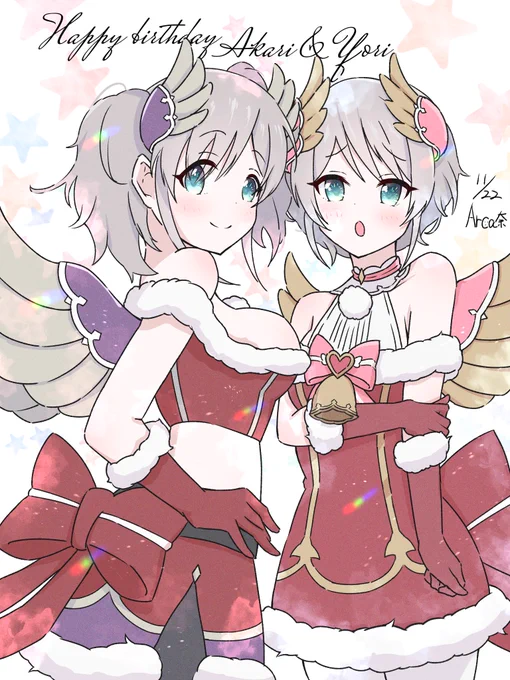 アカリ&amp;ヨリ☆はぴば#プリコネR#アカリ誕生日#ヨリ誕生日#いい夫婦の日#イラスト#PrincessConnect 