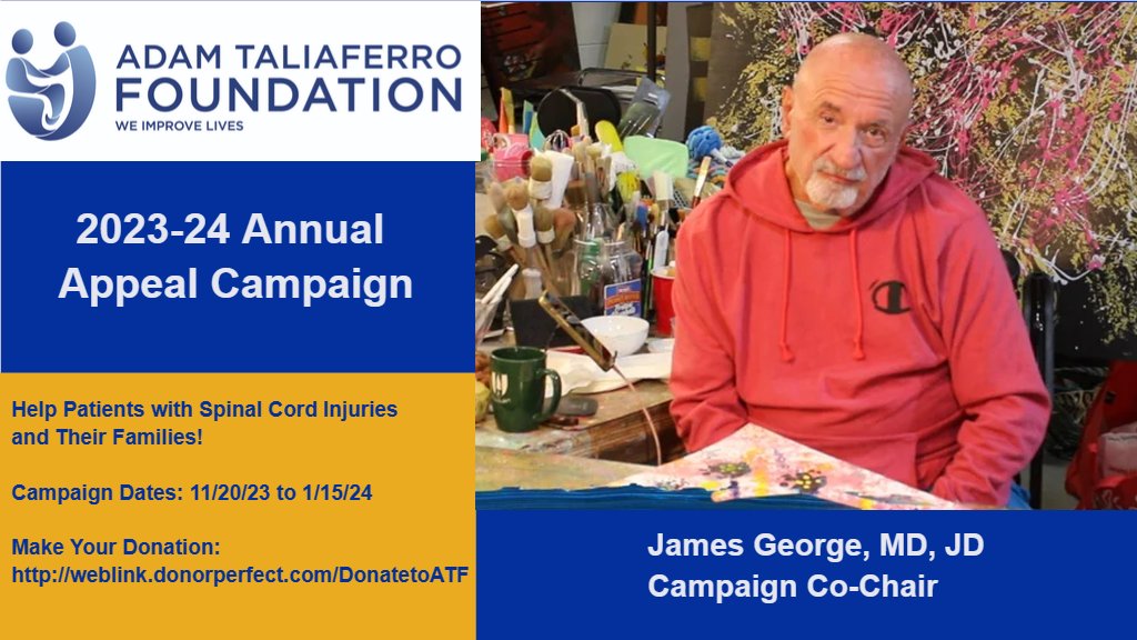 James George, MD, JD, co-chair of the Adam Taliaferro Foundation's Appeal Campaign, launches the campaign with a personal message. The Campaign runs through 1/15/24. See video below and make your donation!
vimeo.com/879804382
Donate to Appeal Campaign:
weblink.donorperfect.com/DonatetoATF
