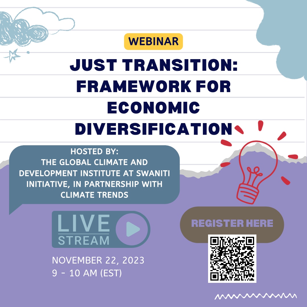 Join The Global Climate and Development Institute at Swaniti Initiative, in partnership with Climate Trends webinar discussing their new report titled "Just Transition Planning for Fossil Fuel-Dependent Regions: A Framework for Economic Diversification"

us06web.zoom.us/webinar/regist…