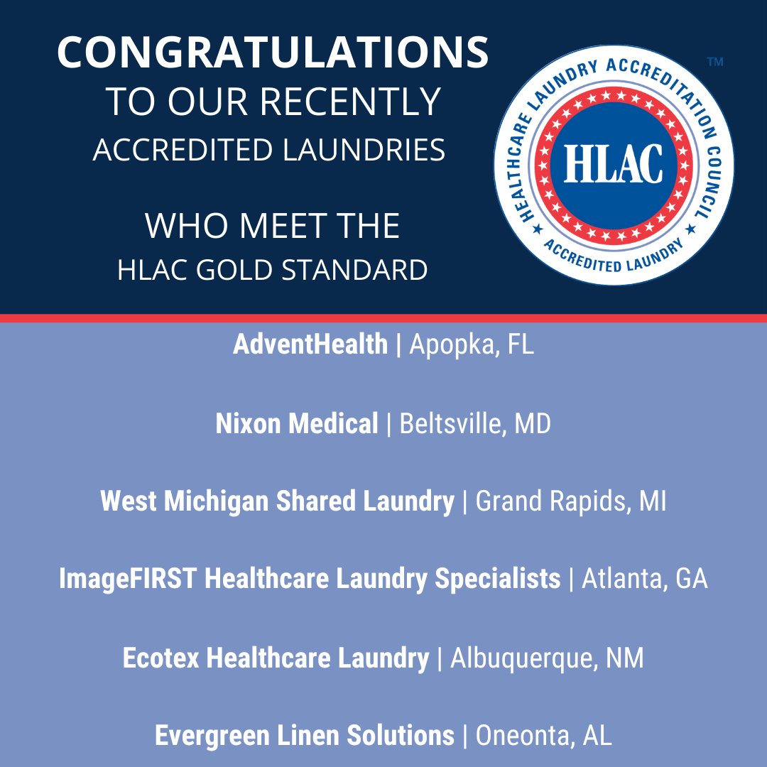 Join us in celebrating the exceptional efforts of our newly accredited laundries for achieving the prestigious HLAC Gold Standard! 🌟

#hlac #hlacaccreditation #hospitallaundry #hospitaltextiles #healthcaretextiles #healthcare #commerciallaundry #laundryoperator #infectioncontrol