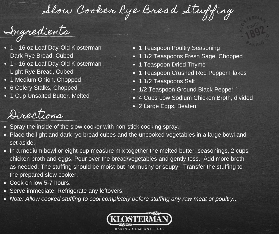 klostermanbread's tweet image. In honor of #NationalStuffingDay, we're sharing one of our favorite #recipes: Slow Cooker Rye Bread Stuffing! 🍽️ #Thanksgiving