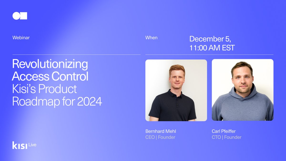 Want to know where 2024 will take us? Join the December 5th webinar hosted by our Co-Founders, Bernie and Carl, to get exclusive insights into Kisi’s evolving product roadmap.

Save your spot now – hubs.la/Q029zSd20

–

#accesscontrol #physicalsecurity #webinar #register