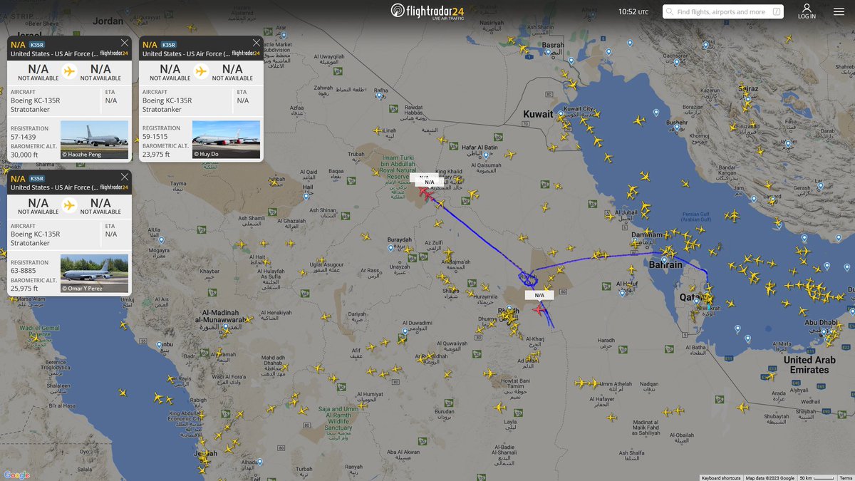 AIYeyENGDdJkjTr's tweet photo. Nov. 21, 2023
#Al-Udeid Air Base #Iraq
#NoCALLSIGN #AE0393 USAF KC-135R Stratotanker
#Prince Sultan Air Base #Iraq
#NoCALLSIGN #AE0359 USAF KC-135R Stratotanker
#Prince Sultan Air Base #Heading to Jordan direction
#NoCALLSIGN #AE07A9 USAF KC-135R Stratotanker https://t.co/6YAFkpChMl