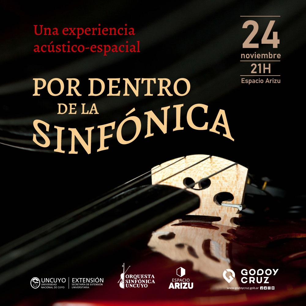 Este 24 de noviembre te esperamos en #EspacioArizu con una propuesta especial 🎻
La <a href="/OrquestaUNCuyo/">Orquesta Sinfónica UNCUYO</a> permitirá que el público disfrute de piezas orquestales ubicado entre las filas de los instrumentos con la dirección de Tobías Volkmann. 
🎟 Gratis ⏰️ 21H
¡No te lo pierdas!