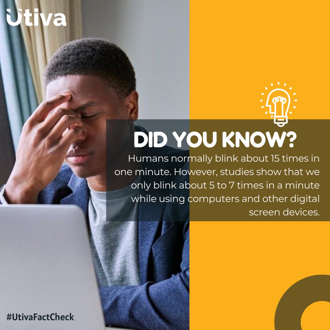 utiva_io's tweet photo. Did you know?
On average, we blink more than 5-7 times a minute – even when glued to our gadgets!
Eyes might be on screens, but they never miss a blink.
#techtrivia #Utiva #tuesdayknowledge #tuesdaythought #facts https://t.co/uHxyepucsQ