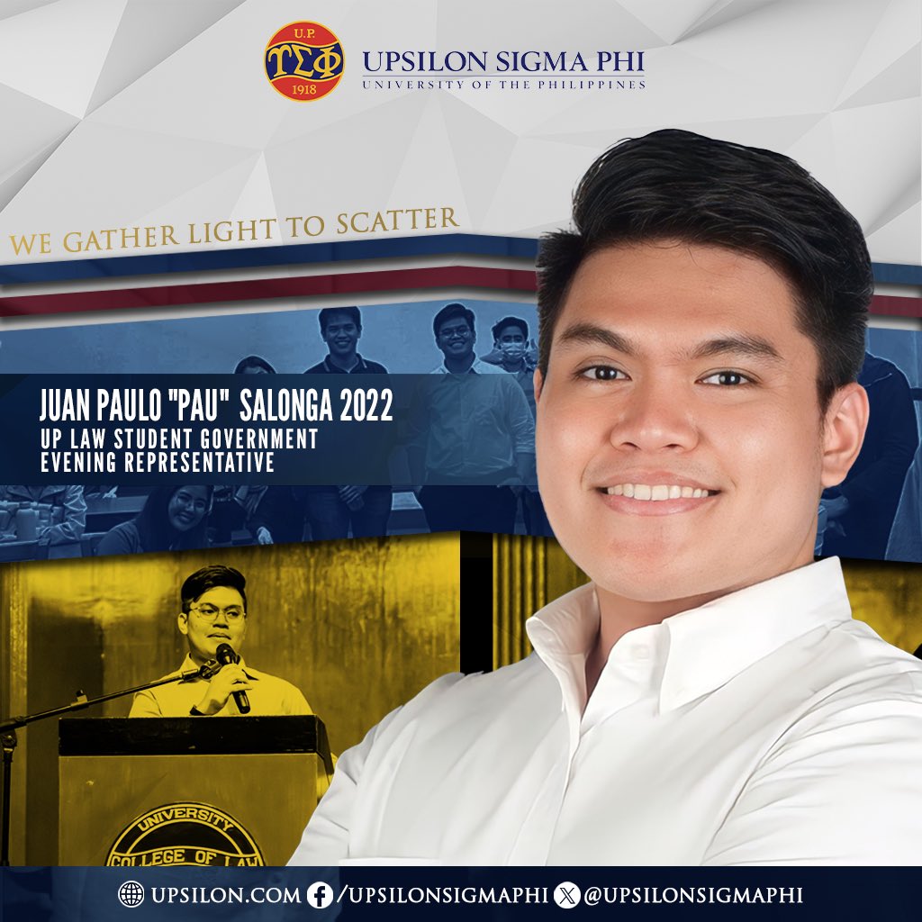upsilonsigmaphi's tweet image. The Upsilon Sigma Phi proudly congratulates Fellow 𝗝𝘂𝗮𝗻 𝗣𝗮𝘂𝗹𝗼 “𝗣𝗮𝘂” 𝗠. 𝗦𝗮𝗹𝗼𝗻𝗴𝗮 𝟮𝟬𝟮𝟮 for being elected as Evening Representative in the UP Law Student Government (LSG).

#UpsilonLeads
#HalalanUPD2023 
#ImperativeOfService