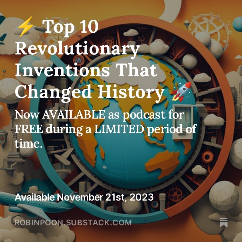 tehsiokcheng's tweet photo. Revolutionary Inventions: A Whimsical Journey with WitWorks 🚀🌍

#RevolutionaryInventions #GameChangers #Humor #History #WitWorks

Now available as a podcast 🎙️ exclusively on:
https://t.co/iz1VGhn6cS https://t.co/fApS8nozhY