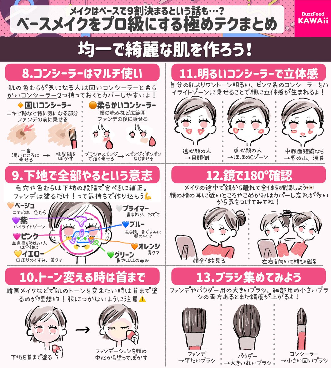 BuzzFeedKawaii's tweet photo. メイクの９割はベースで決まるという話も😳

美容学生の中の人が、ベースメイクをプロ級にする格上げテクを解説します！ https://t.co/kXnZ2MO1C6