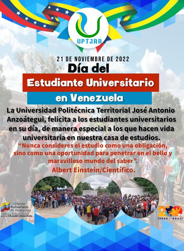 sifontescarlos's tweet photo. Día del Estudiante Universitario 
#UPTJAA @mppeduniv @sandraoblitasr https://t.co/xVaJXMAWaY