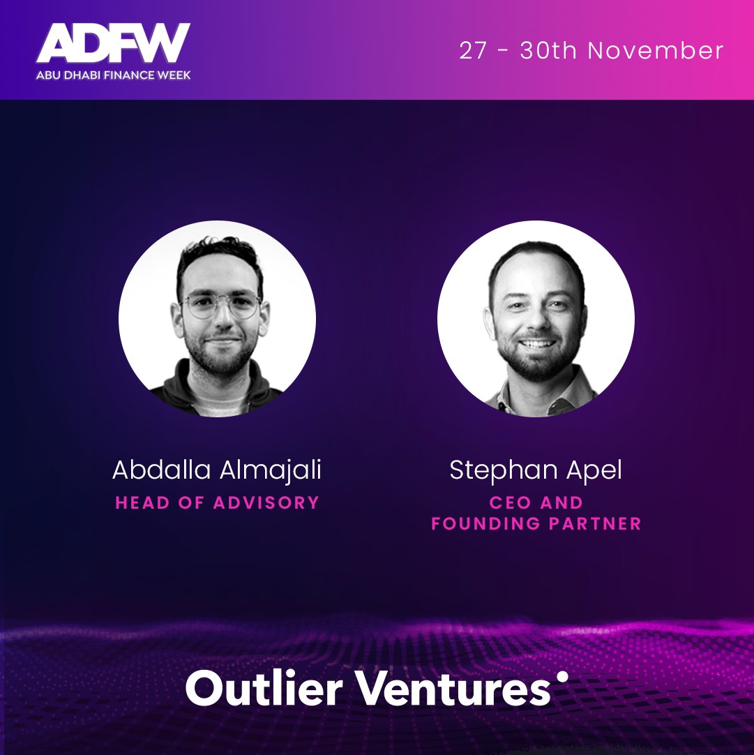 Our CEO &amp; Founding Partner <a href="/StephanApel/">Stephan Apel</a> and Head of Advisory <a href="/almajaliabdalla/">AM</a> are excited to attend <a href="/ADFinanceWeek/">ADFW</a>.

🌍 As the world’s leading Web3 accelerator, <a href="/OVioHQ/">Outlier Ventures</a> looks forward to working with its global partners to drive Web3 technology development and adoption.

#ADFW2023