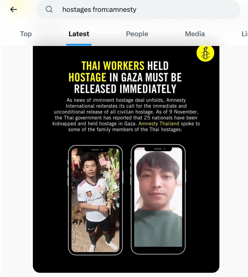 David Collier (@mishtal) on Twitter photo 1. Yesterday Amnesty posted a call for the release of hostages.
2. These are the ONLY faces <a href="/amnesty/">Amnesty International</a> has put to the Hamas hostages on X.
3. And they are not Israelis.
4. How nasty -spiteful -twisted -and antisemitic an organisation it is.
Amnesty can go stuff themselves. 1. Yesterday Amnesty posted a call for the release of hostages.
2. These are the ONLY faces <a href="/amnesty/">Amnesty International</a> has put to the Hamas hostages on X.
3. And they are not Israelis.
4. How nasty -spiteful -twisted -and antisemitic an organisation it is.
Amnesty can go stuff themselves.
