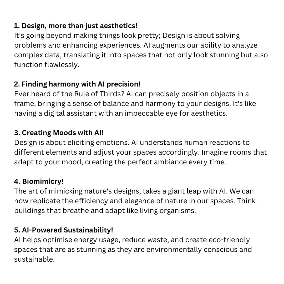 Lokusdesign's tweet photo. Dive into the extraordinary world of #spatialdesign &amp; explore how #AI is reshaping the way we perceive, plan, and execute spaces with 5 key AI #Mantras for a #designer to consider in practice.

For more design inspiration, follow us.
#DesignWithAI #SmartDesign #InnovationInDesign https://t.co/KnW7dwKPtp