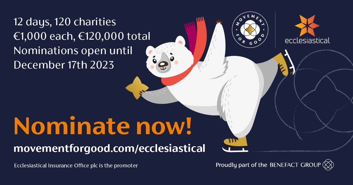 Last chance to nominate your favourite charity in the 2023 Movement for Good - #12DaysofGiving benefactgroup.com/movement-for-g… @The_Wheel_IRL @Carmichael_IRL @CiiTweets @CO3updates