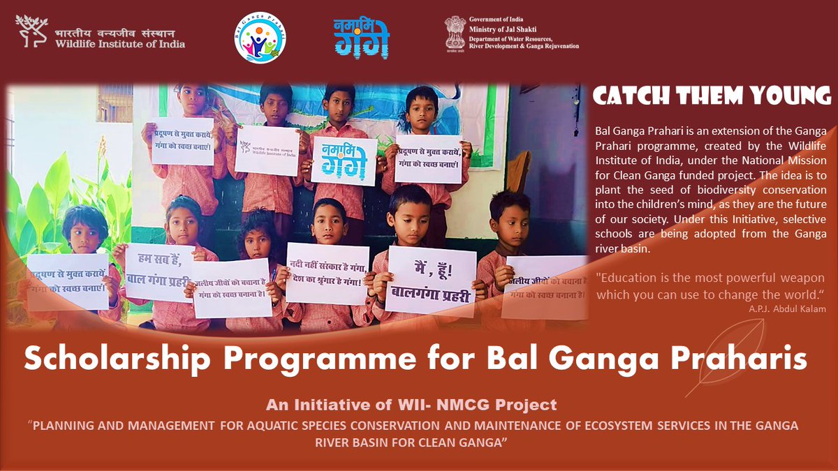 sangeeta_angom's tweet photo. Scholarship for Under-Privilege Govt. School children of Class 9th under ‘BalGangaPrahariProgramme’of WII-NMCG project.The vision of giving this scholarship is to encourage students towards education.Interested school can mail us for application form at wiinmcgtraining@gmail.com https://t.co/n8PX17Iozt