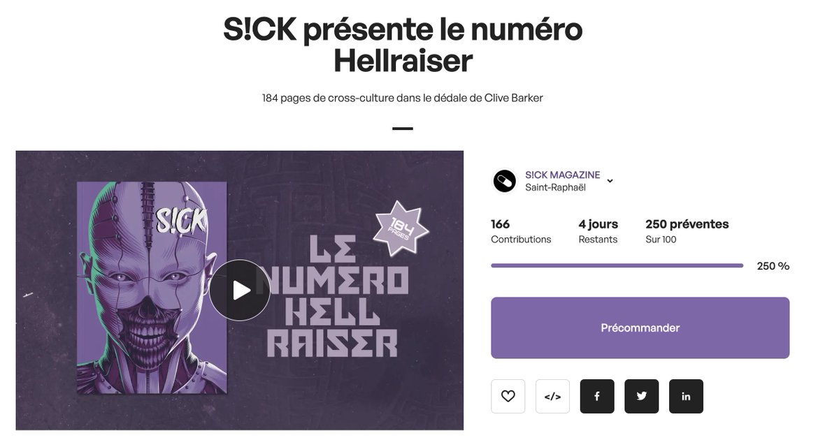 S!CK (@sick_mag) on Twitter photo 250% ! L'objectif initial du numéro Hellraiser est plus que doublé. Ça veut dire plus de pages, toujours plus de de possibilités dans les prochains numéros... Merci à vous, on tâchera d'y faire honneur 👀🖤. Encore 4 jours pour les précos ➔ kisskissbankbank.com/fr/projects/si… <a href="/Kissbankers/">KissKissBankBank</a> 250% ! L'objectif initial du numéro Hellraiser est plus que doublé. Ça veut dire plus de pages, toujours plus de de possibilités dans les prochains numéros... Merci à vous, on tâchera d'y faire honneur 👀🖤. Encore 4 jours pour les précos ➔ kisskissbankbank.com/fr/projects/si… <a href="/Kissbankers/">KissKissBankBank</a>