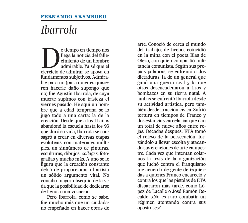 FernandoArambur's tweet photo. «Agustín Ibarrola, un creador y un resistente», por Fernando Aramburu. https://t.co/VdGJnt7B2K

#Ibarrola #AgustínIbarrola @elpais_opinion https://t.co/jPxPggT1Li