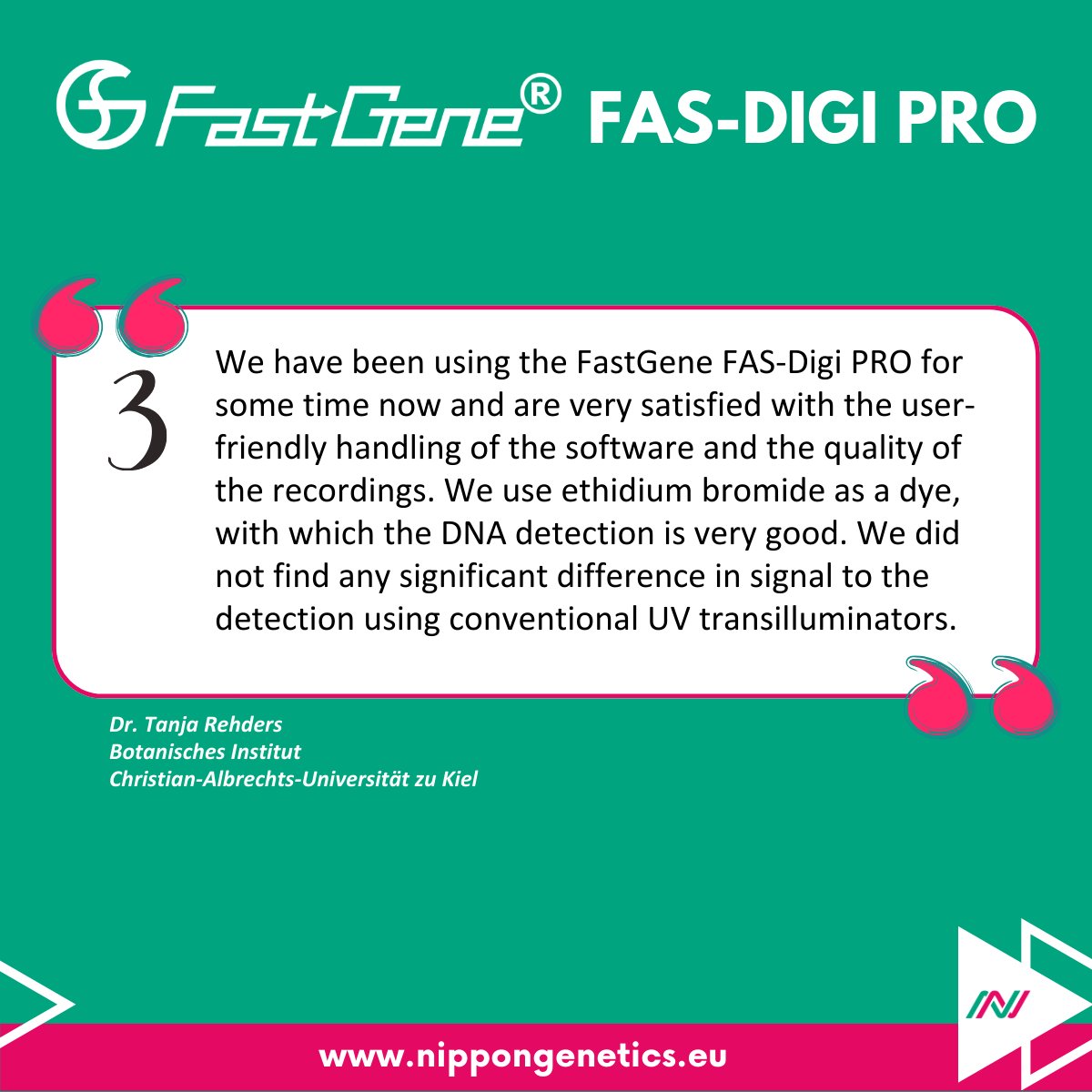 NipponGenEU's tweet image. Discover our customers' voices using our FastGene® FAS-DIGI PRO.
Convinced? Request a demo: nippongenetics.eu/en/product-inq…
See it to believe it!

#BlueGreenLED #geldocumentationsystem #DNA #RNA #fluorescentdyes #labequipment #FastGene