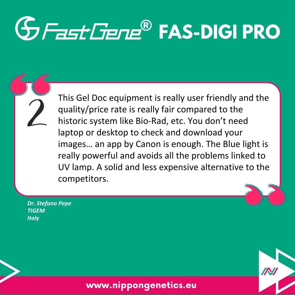 NipponGenEU's tweet image. Discover our customers' voices using our FastGene® FAS-DIGI PRO.
Convinced? Request a demo: nippongenetics.eu/en/product-inq…
See it to believe it!

#BlueGreenLED #geldocumentationsystem #DNA #RNA #fluorescentdyes #labequipment #FastGene