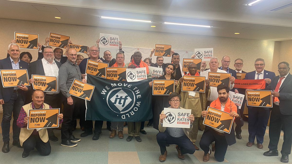 ITFglobalunion's tweet photo. Great to welcome representatives from unions across the globe to our Road Transport Section Steering Committee meeting in Tokyo. 

At the meeting, we recommitted support for the ITF's drive for safe rates, and sent a message of solidarity to @TWUAus's #TransformReform campaign https://t.co/PuM3xQiPUL