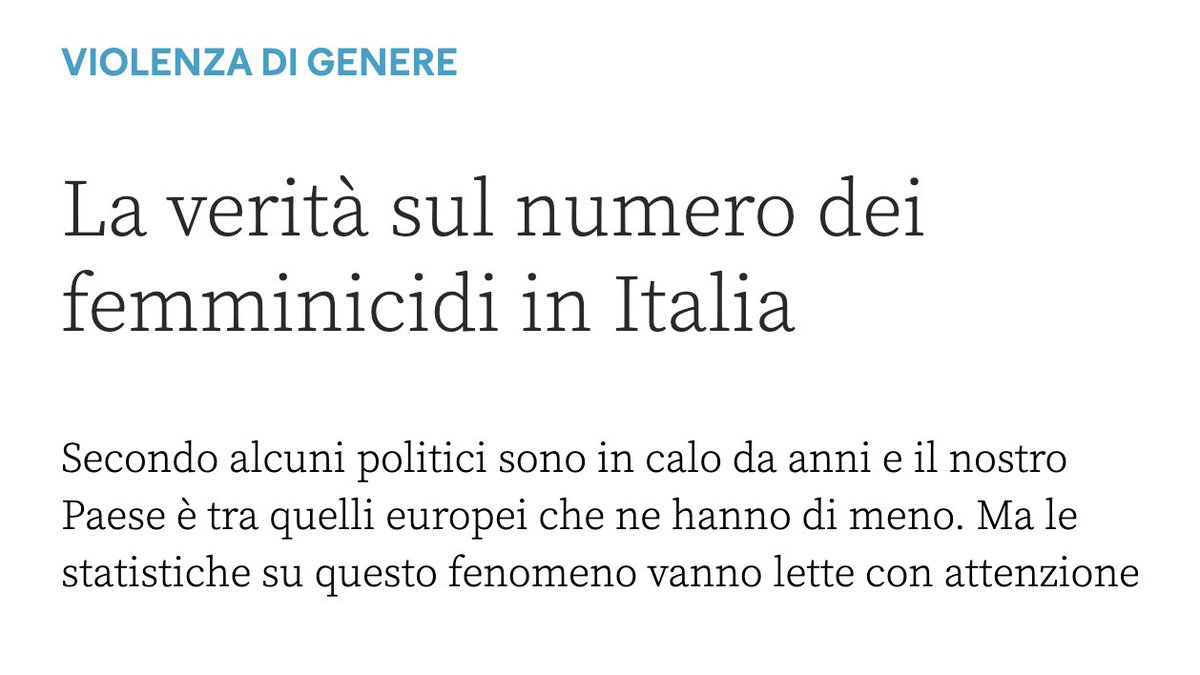 🗣️ In questi giorni molti politici stanno parlando dei numeri sui femminicidi in Italia, con il rischio di fare parecchia confusione. 🧵 Su @PagellaPolitica ho cercato di mettere un po’ di ordine tra i dati: ecco un breve thread per spiegare che cosa dicono davvero. 1/8