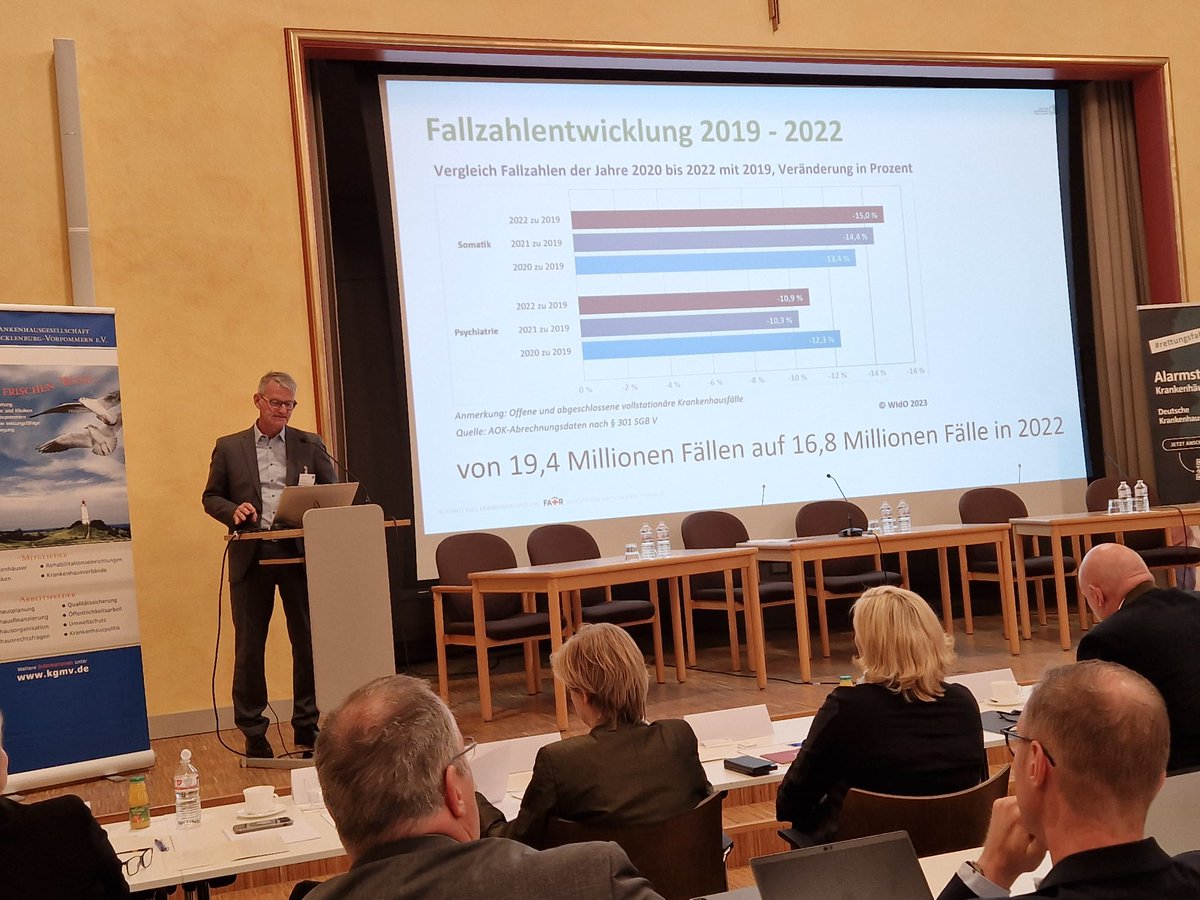 Die Fallzahlen in Krankenhäusern sind bundesweit zurückgegangen. Was bedeutet das für die Zukunft der #Krankenhäuser in #Mecklenburg_Vorpommern - besonders im Kontext #Krankenhausreform? Vortrag &amp; Austausch dazu heute bei der Krankenhausgesellschaft MV. #Gesundheitspolitik