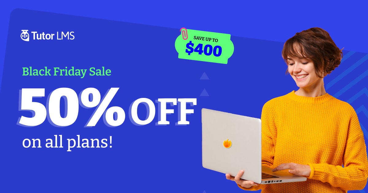 iamkawshar's tweet photo. It's a festive season for our customers of Tutor LMS as the Black Friday discount is live. Buy Tutor LMS with a massive 50% discount.

Redeem now: https://t.co/4w1Ev5J2pb

#tutorlms #BlackFriday2023 #themeum https://t.co/3hT04FnKF1