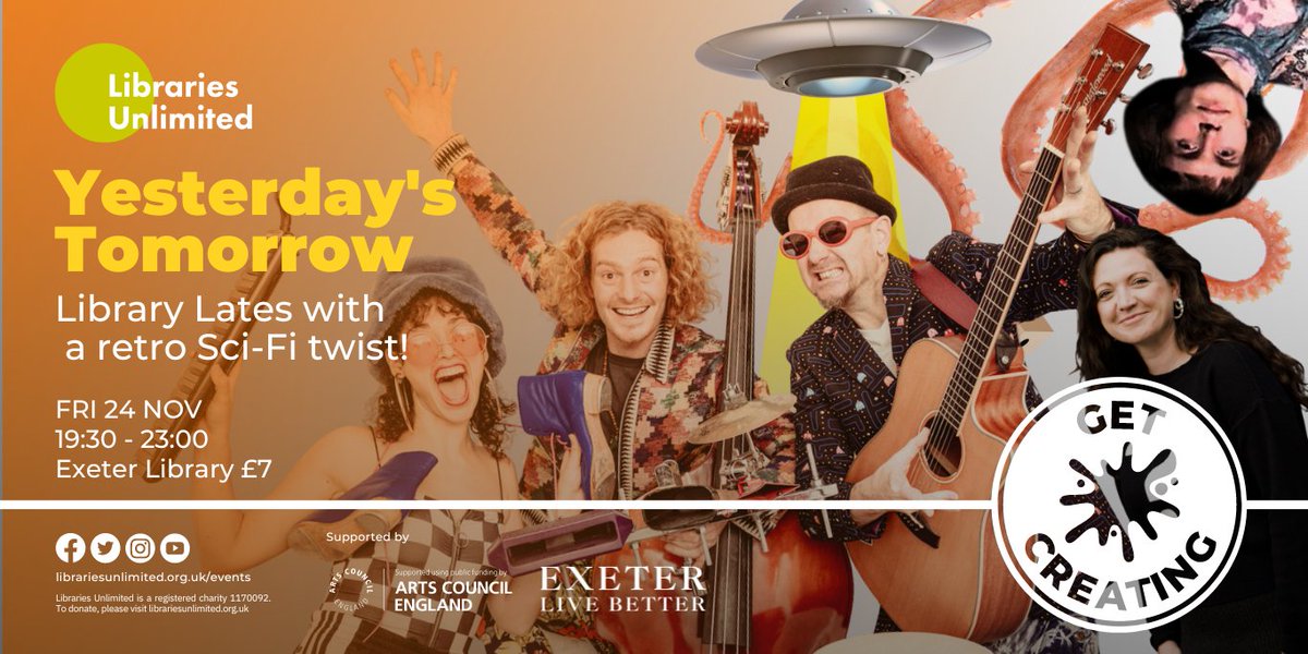 Come along on Friday 24th for an unforgettable evening at @ExeterLibrary, for just £7🚀 Live music, comedy, games, workshops, poetry and more. Grab a drink and boldly go where no library-goer has gone before!✨ Find the full line-up & tickets here: eventbrite.co.uk/e/library-late…