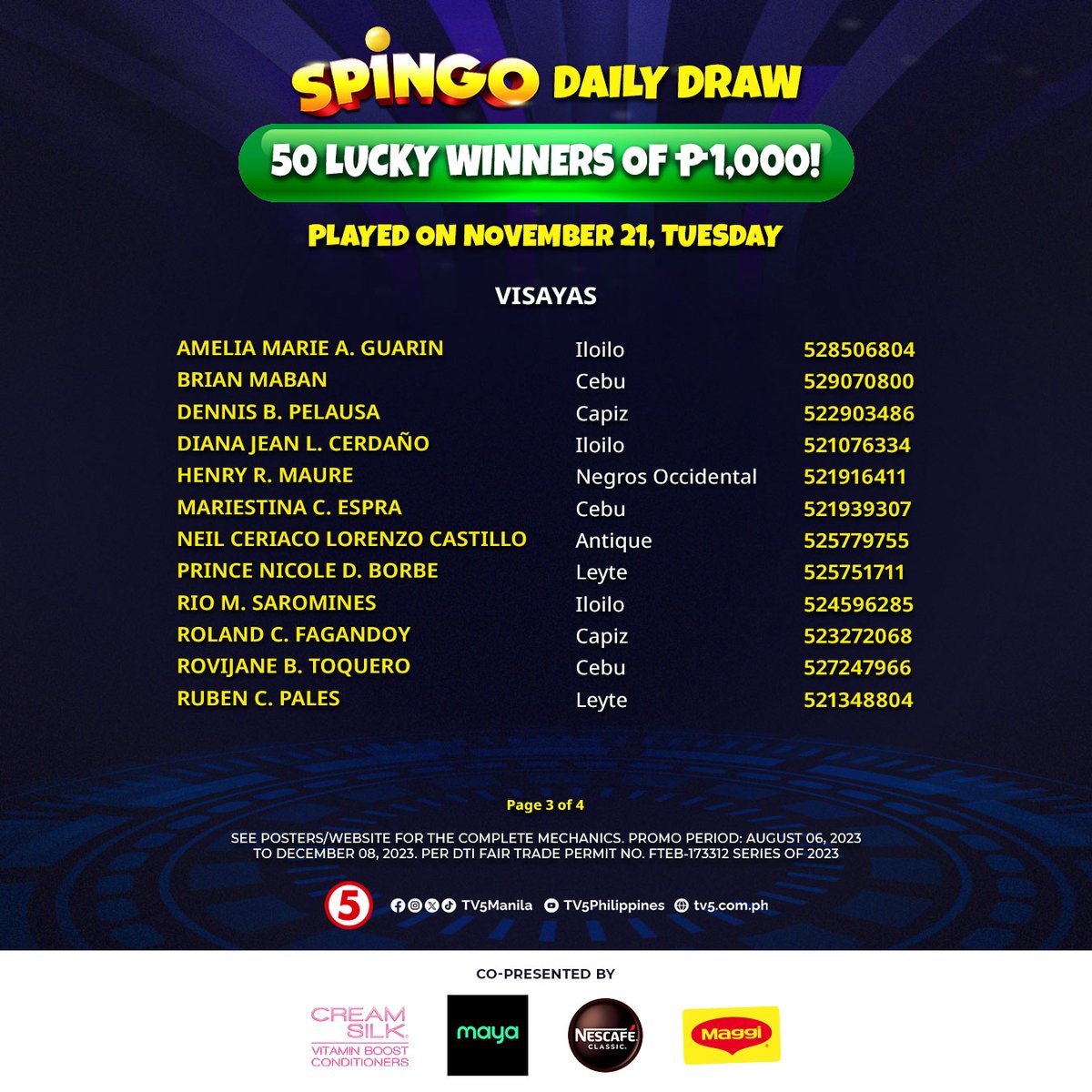 TV5manila's tweet image. Literal na #Blessed talaga ngayong Tuesday, November 21, ang Pinduteros at Pinduteras na nanalo at makakatanggap ng Daily Consolation Prize na P1K mula sa #SpinGo! 🥳