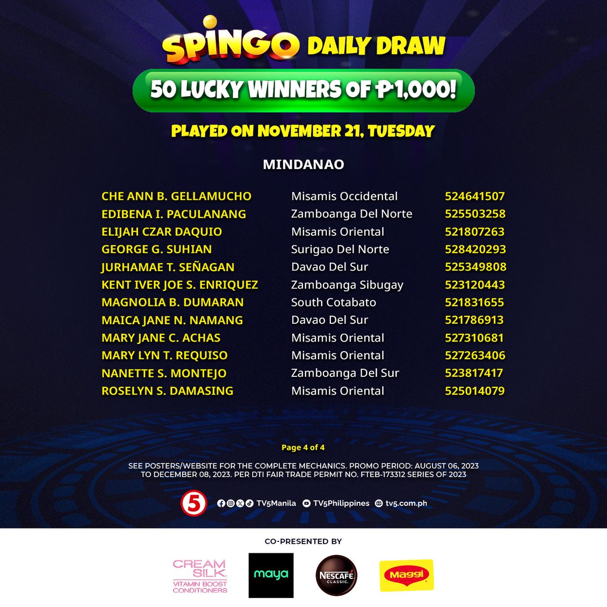 TV5manila's tweet image. Literal na #Blessed talaga ngayong Tuesday, November 21, ang Pinduteros at Pinduteras na nanalo at makakatanggap ng Daily Consolation Prize na P1K mula sa #SpinGo! 🥳