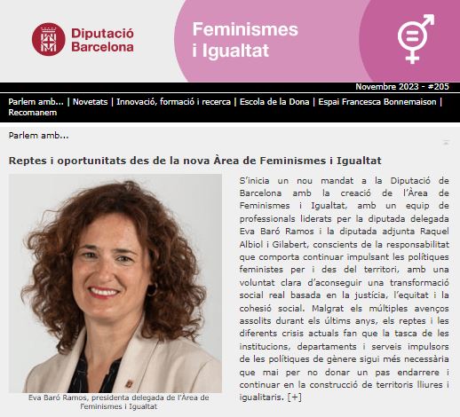 IgualtatDiba's tweet photo. 📋Estrenem butlletí de Feminismes i Igualtat, on rebreu l'actualitat de les nostres activitats, projectes, recursos, notícies sobre l'#escoladeladona, sobre l'#EFBonnemaison, el #LABBonnemaison i moltes coses més!
👉Subscriu-te https://t.co/szjzTAW7fl https://t.co/fC60C4FaIu