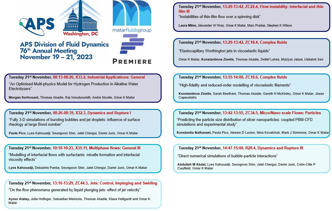 MatarLab's tweet photo. Final day talks from our group @APSMeetings @APSphysics! 

Please stop by to listen to our talks on #hydrogen #drops #bubbles #jets #instabilities #ROM #DataScience.

#APSDFD #APSDFD2023 🤩👩‍🔬 https://t.co/3F7QCpza4w